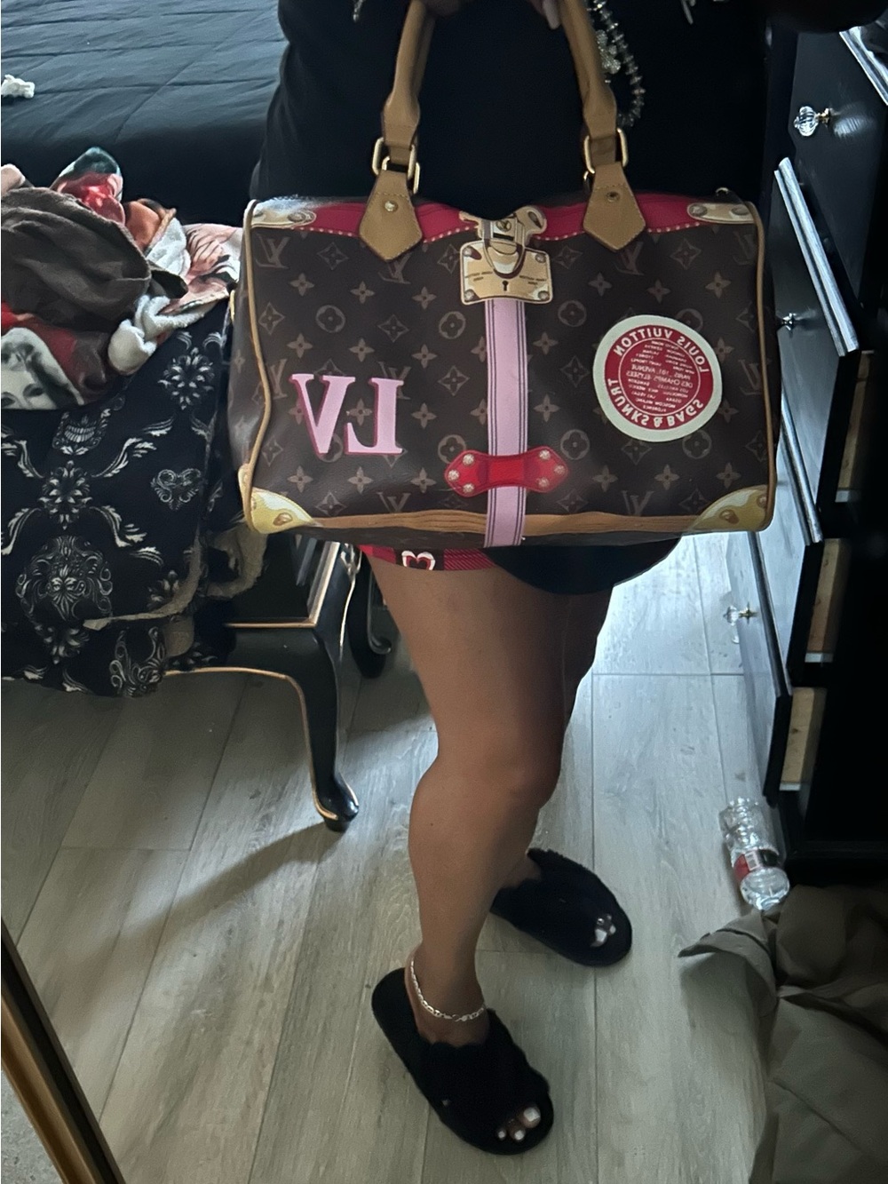 NOT-Louis Vuitton Brown Monogram Satchel with Pink Accents - Picture 10 of 10
